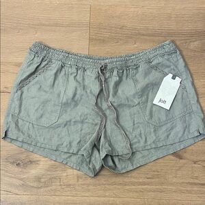Jolt | New linen blend safe green shorts Women’s size 13/31 drawstring elastic